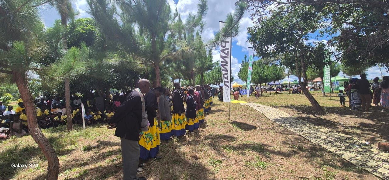 Chibwika women in traditional fabric lining up in ceremonial formation